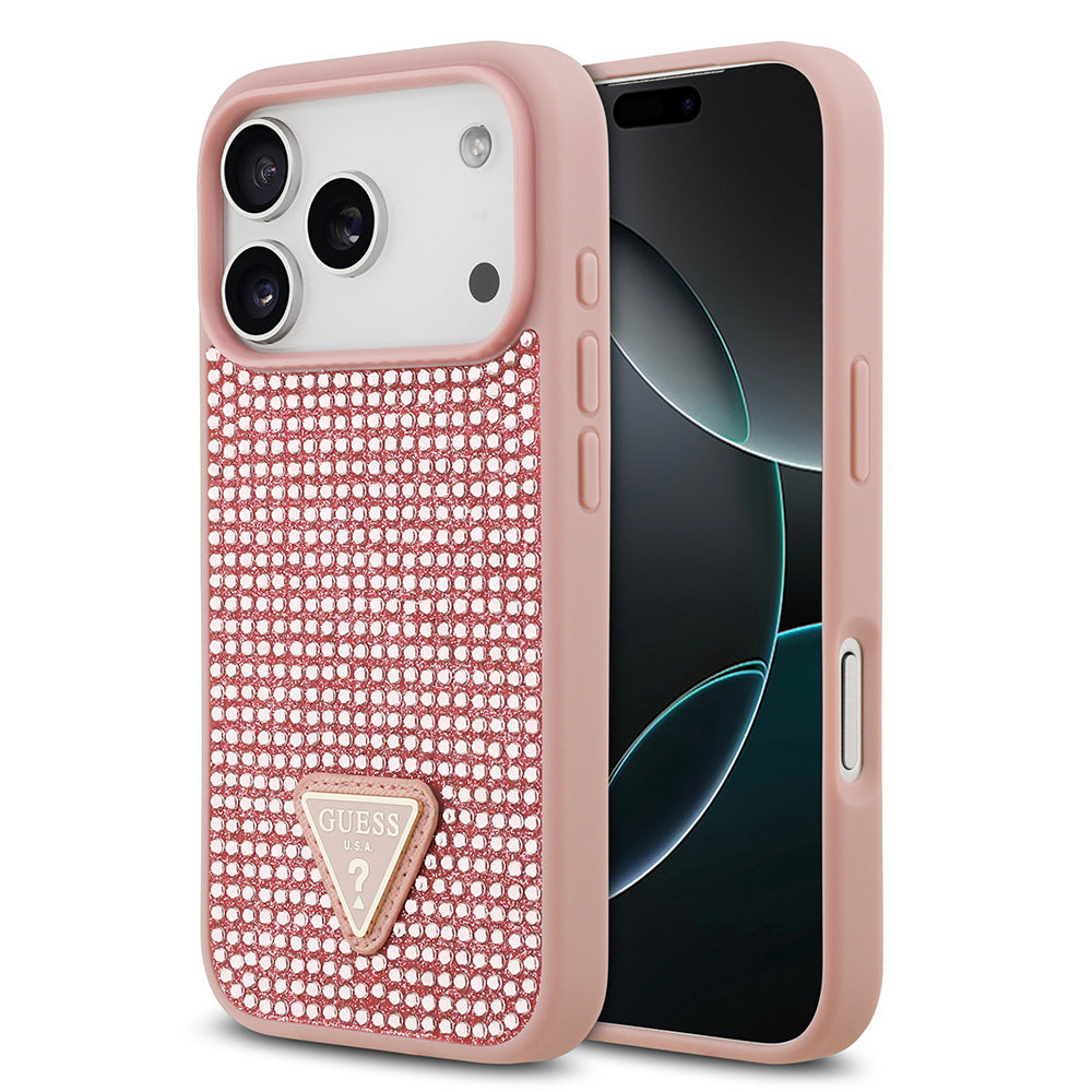 Guess iPhone 17 Pro Orjinal Lisanslı Taşlı Arka Yüzey Üçgen Logolu Telefon Kılıfı Guess iPhone 17 Pro Orjinal Lisanslı Taşlı Arka Yüzey Üçgen Logolu Telefon Kılıfı